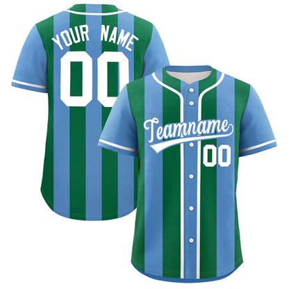 Custom Light Blue Kelly Green Thick Stripe Fashion Authentic Baseball jersey