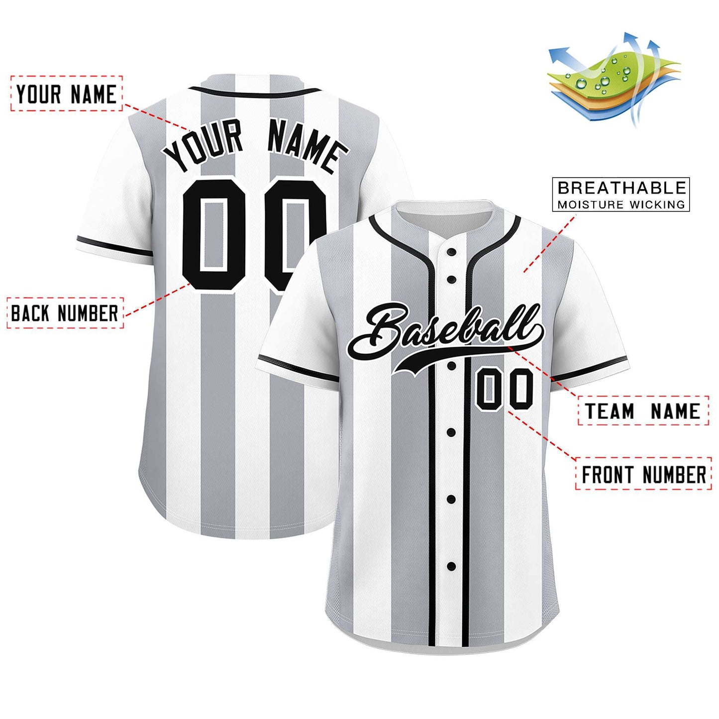 Custom White Gray Thick Stripe Fashion Authentic Baseball jersey