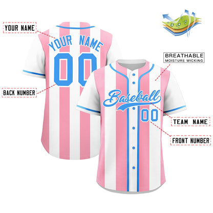 Custom White Light Pink Thick Stripe Fashion Authentic Baseball jersey