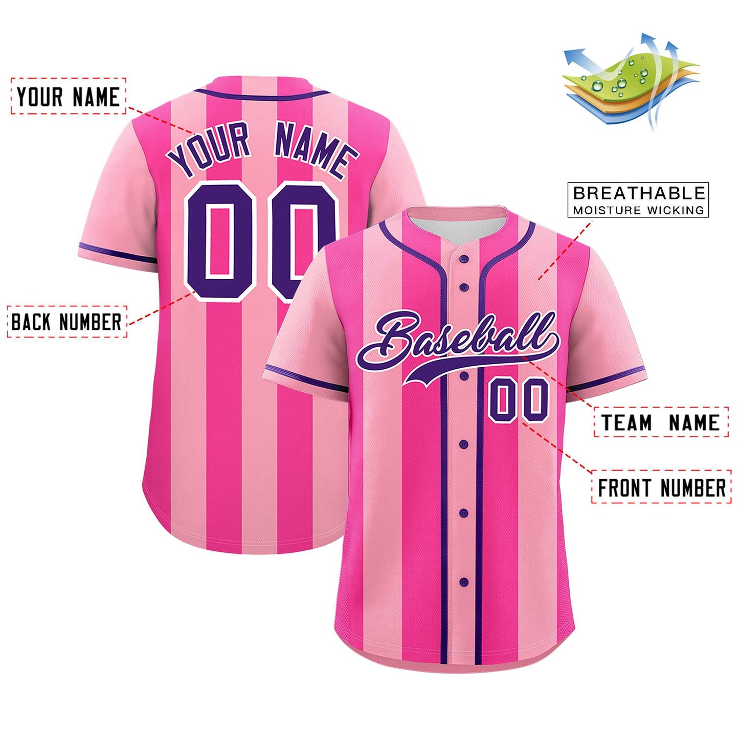 Custom Light Pink Pink Thick Stripe Fashion Authentic Baseball jersey