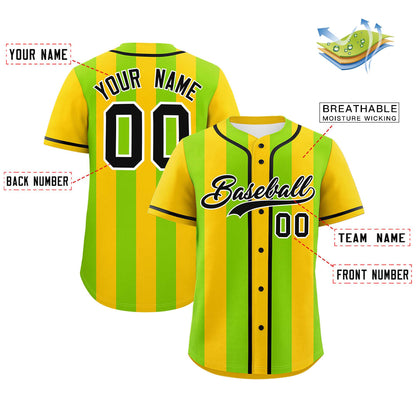 Custom Gold Neon Green Thick Stripe Fashion Authentic Baseball jersey