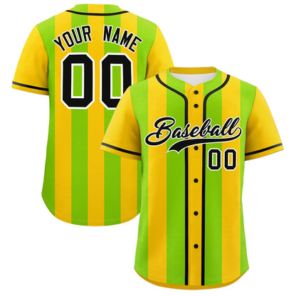 Custom Gold Neon Green Thick Stripe Fashion Authentic Baseball jersey