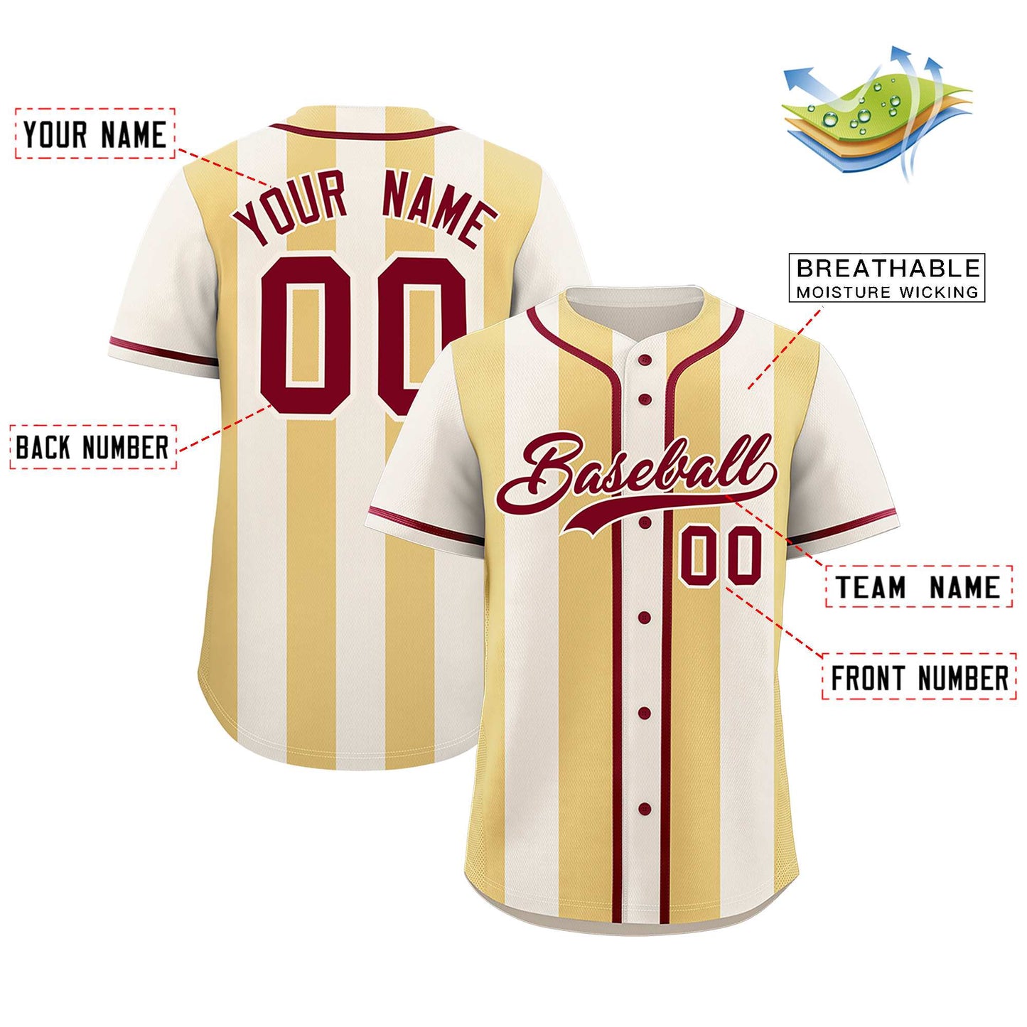 Custom Cream Khaki Thick Stripe Fashion Authentic Baseball jersey