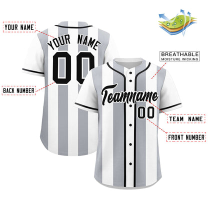 Custom White Gray Thick Stripe Fashion Authentic Baseball jersey