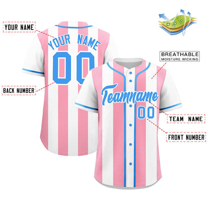 Custom White Light Pink Thick Stripe Fashion Authentic Baseball jersey