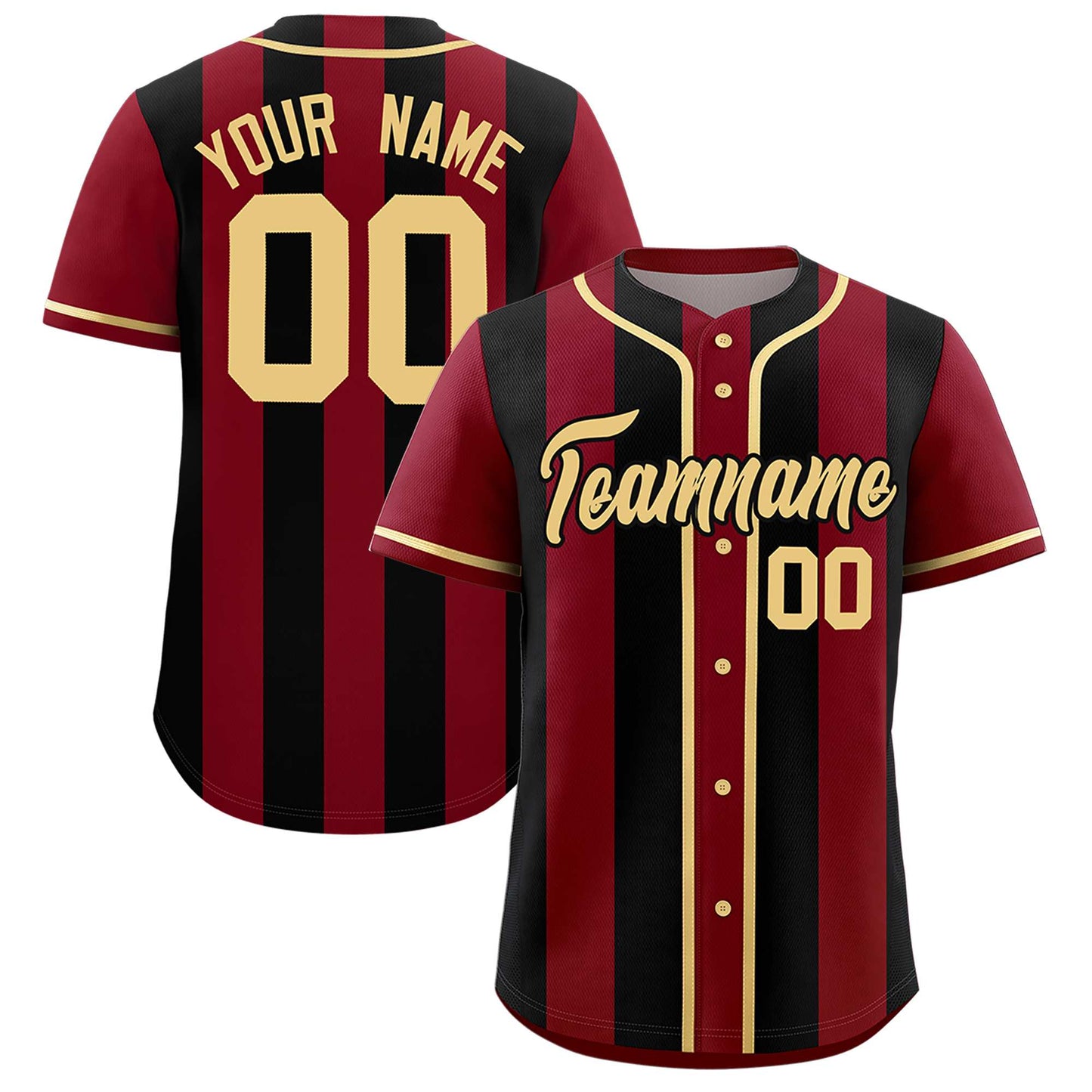 Custom Crimson Black Thick Stripe Fashion Authentic Baseball jersey