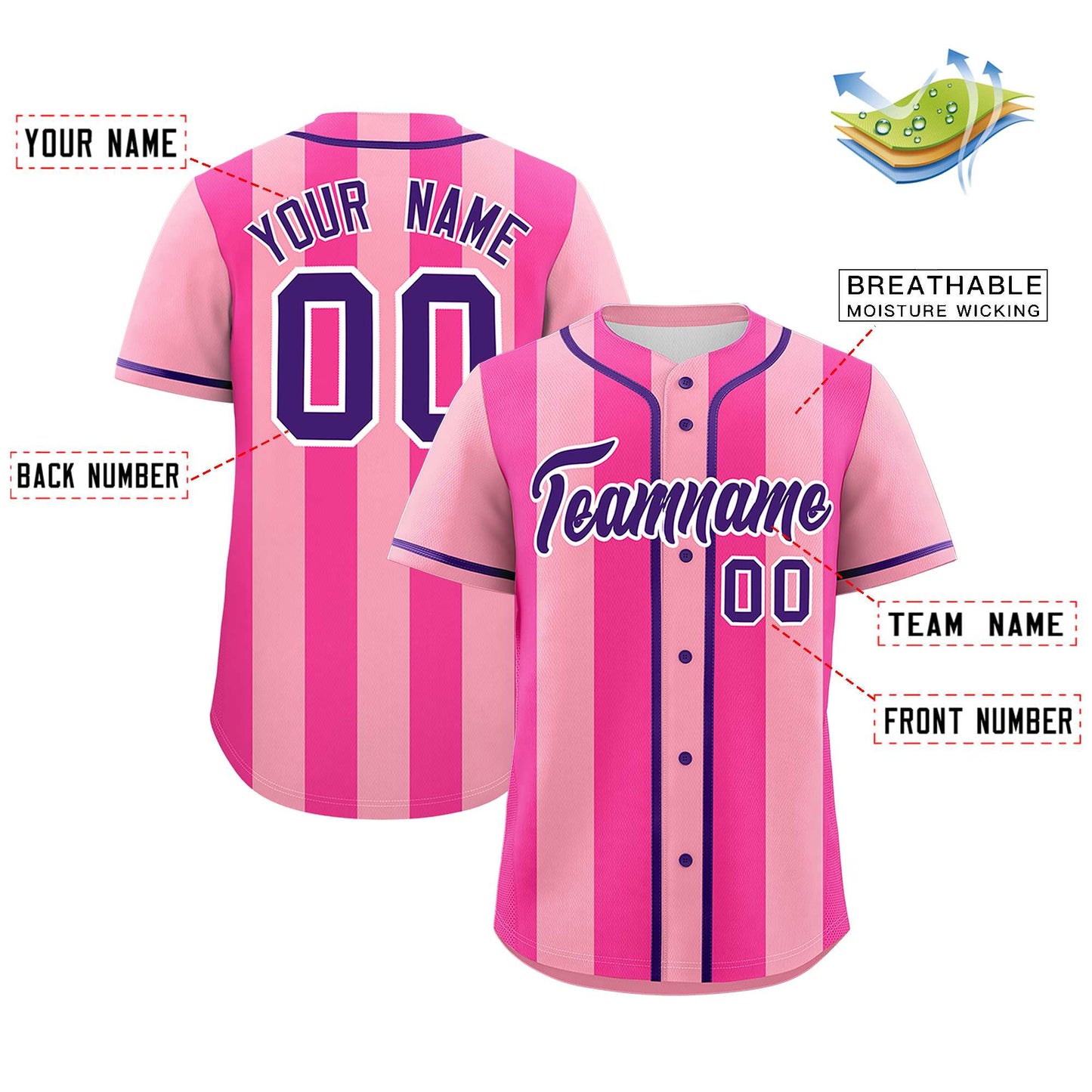 Custom Light Pink Pink Thick Stripe Fashion Authentic Baseball jersey