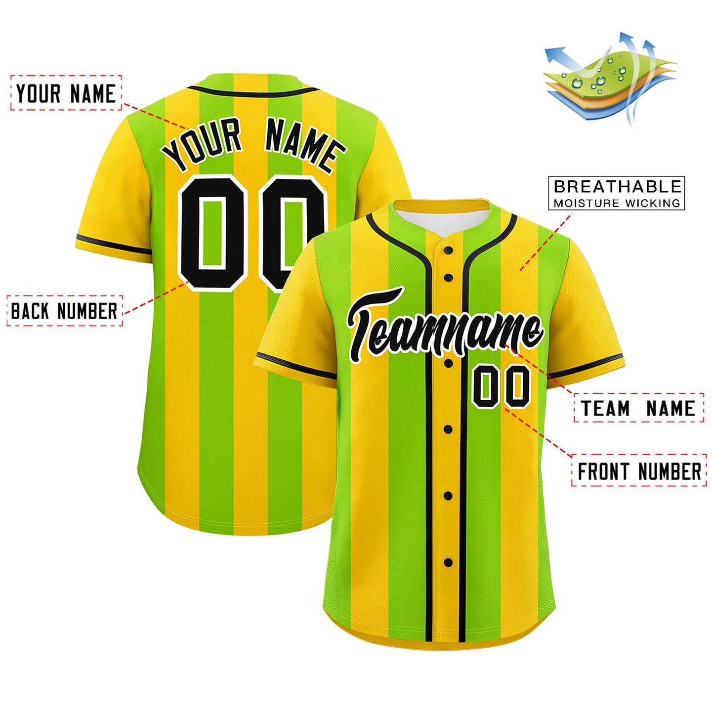 Custom Gold Neon Green Thick Stripe Fashion Authentic Baseball jersey