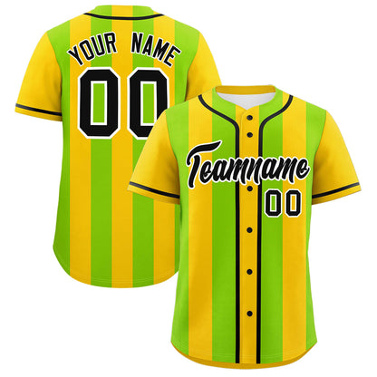 Custom Gold Neon Green Thick Stripe Fashion Authentic Baseball jersey