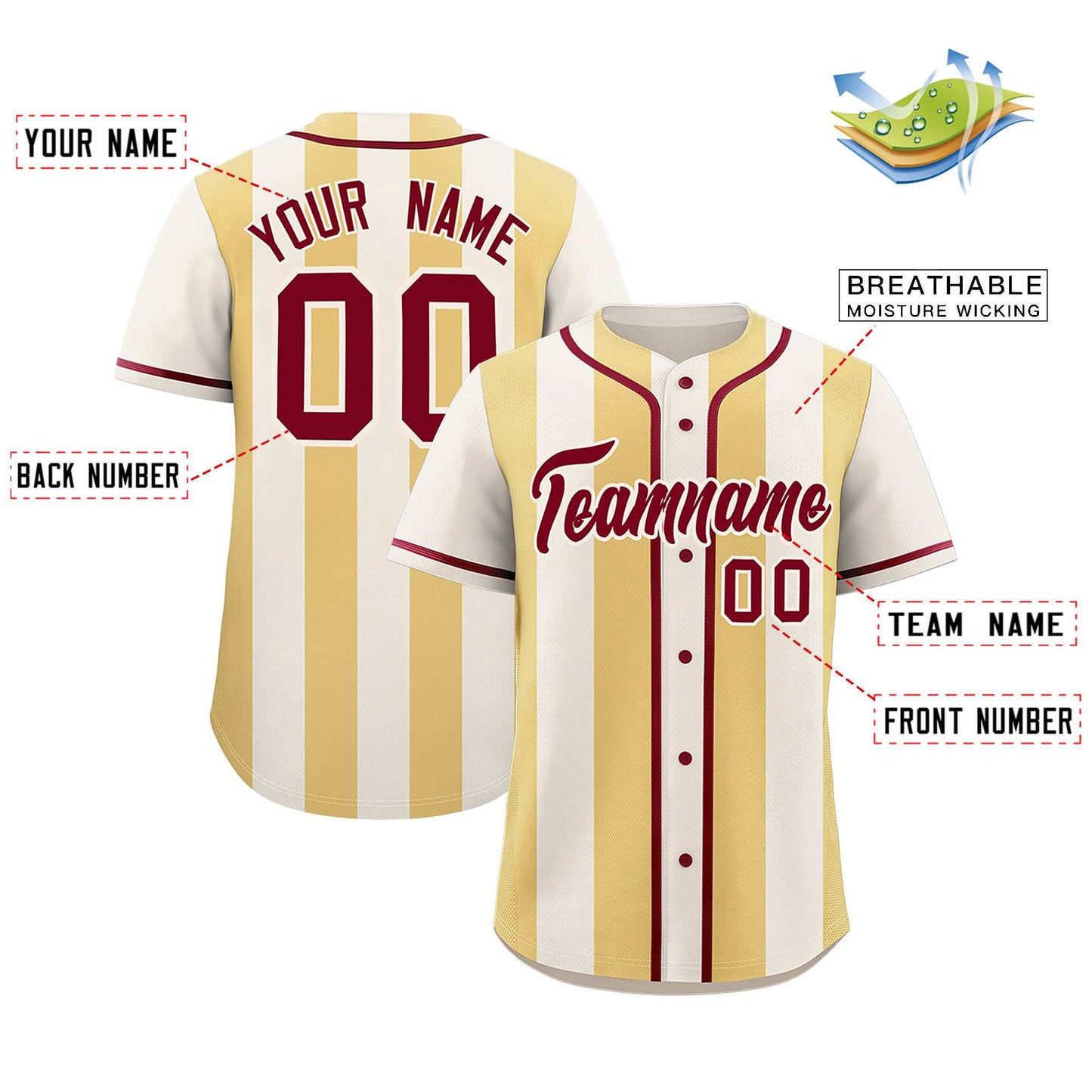 Custom Cream Khaki Thick Stripe Fashion Authentic Baseball jersey