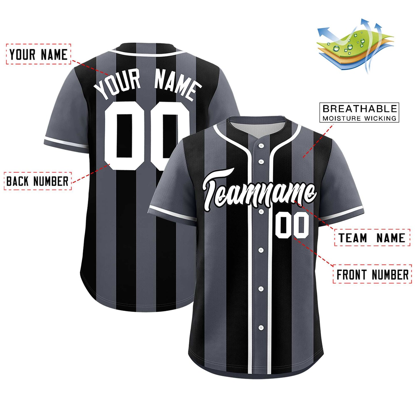 Custom Dark Gray Black Thick Stripe Fashion Authentic Baseball jersey