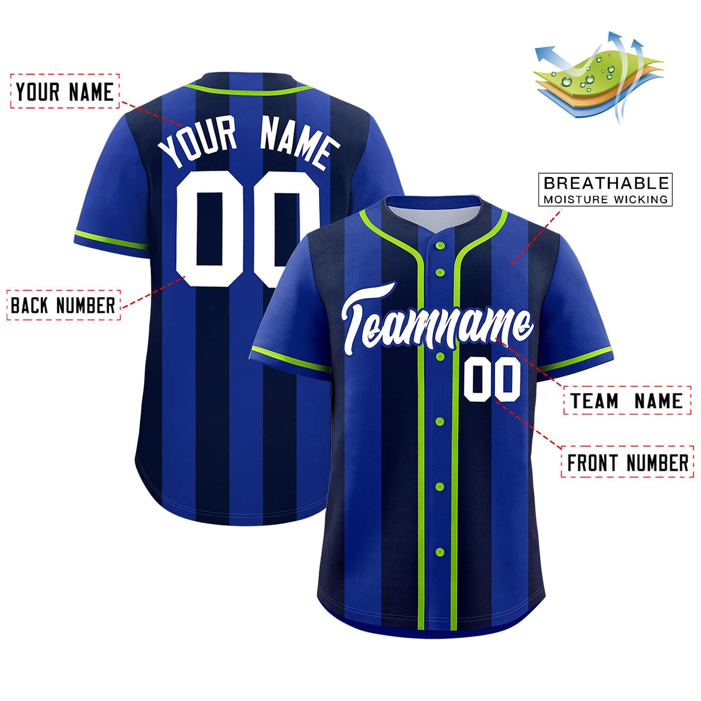 Custom Royal Navy Thick Stripe Fashion Authentic Baseball jersey