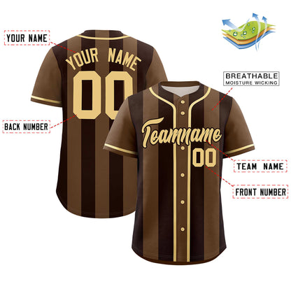 Custom Light Brown Brown Thick Stripe Fashion Authentic Baseball jersey