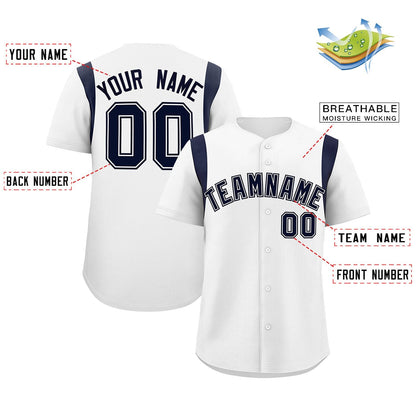 Custom White Navy Classic Style Personalized Full Button Authentic Baseball Jersey