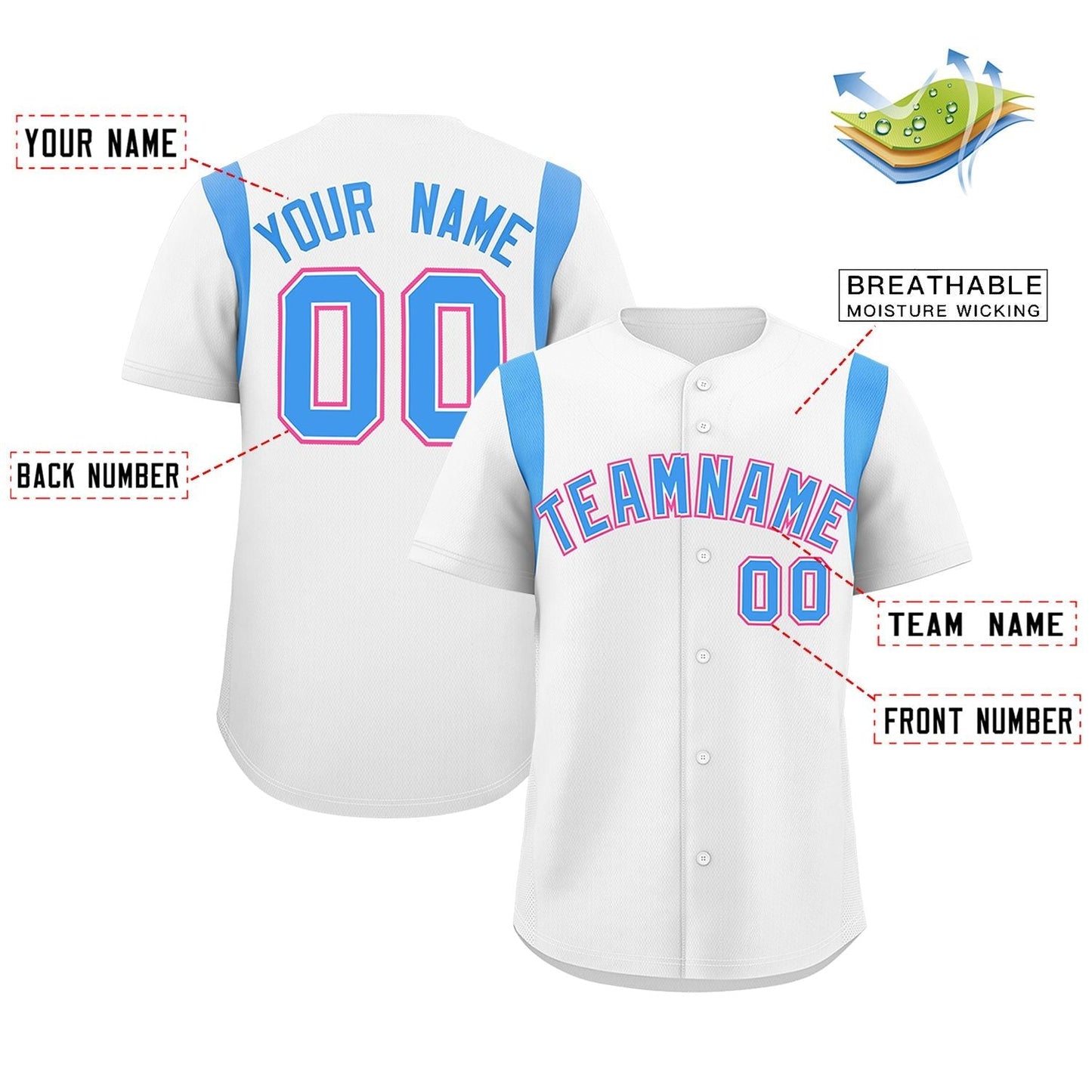 Custom White Powder Blue Classic Style Personalized Full Button Authentic Baseball Jersey