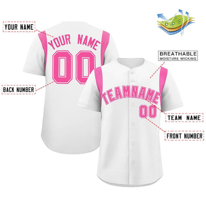 Custom White Pink Classic Style Personalized Full Button Authentic Baseball Jersey