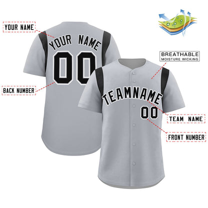 Custom Gray Black Classic Style Personalized Full Button Authentic Baseball Jersey