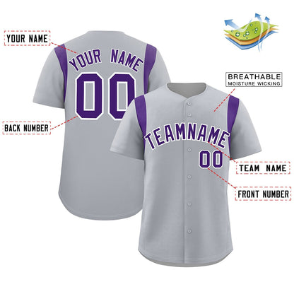 Custom Gray Purple Classic Style Personalized Full Button Authentic Baseball Jersey