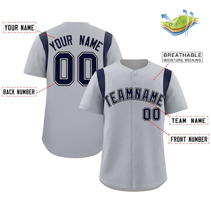 Custom Gray Navy Classic Style Personalized Full Button Authentic Baseball Jersey