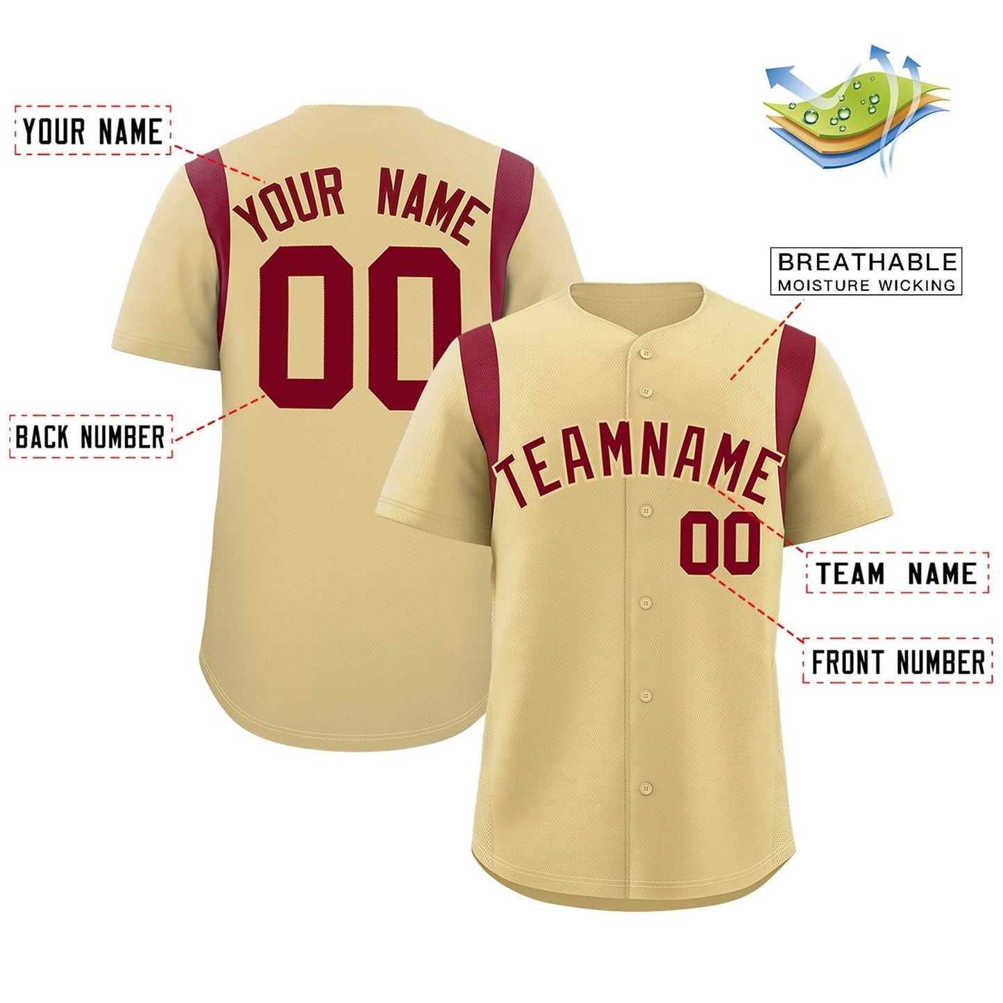 Custom Khaki Crimson Classic Style Personalized Full Button Authentic Baseball Jersey