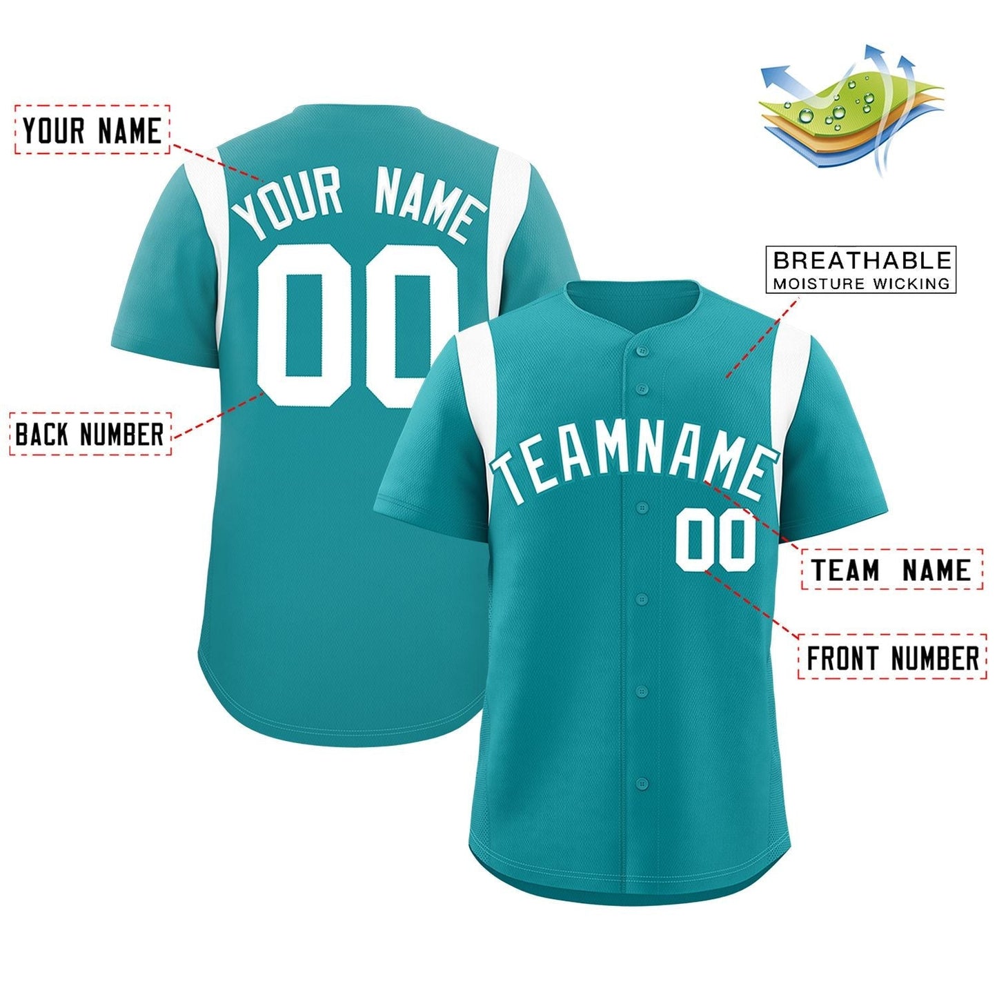 Custom Aqua White Classic Style Personalized Full Button Authentic Baseball Jersey