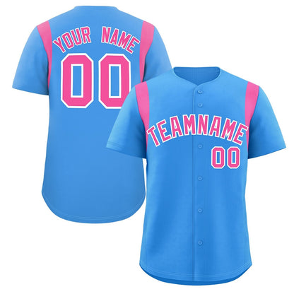 Custom Powder Blue Pink Classic Style Personalized Full Button Authentic Baseball Jersey