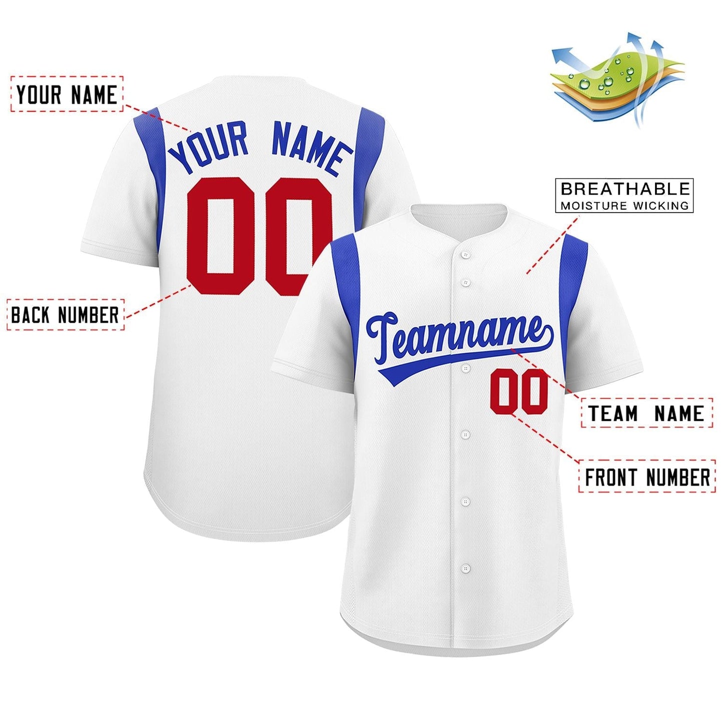 Custom White Royal Classic Style Personalized Full Button Authentic Baseball Jersey