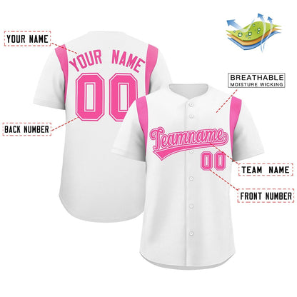 Custom White Pink Classic Style Personalized Full Button Authentic Baseball Jersey