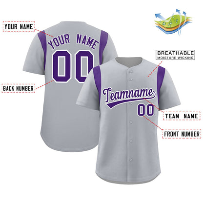 Custom Gray Purple Classic Style Personalized Full Button Authentic Baseball Jersey