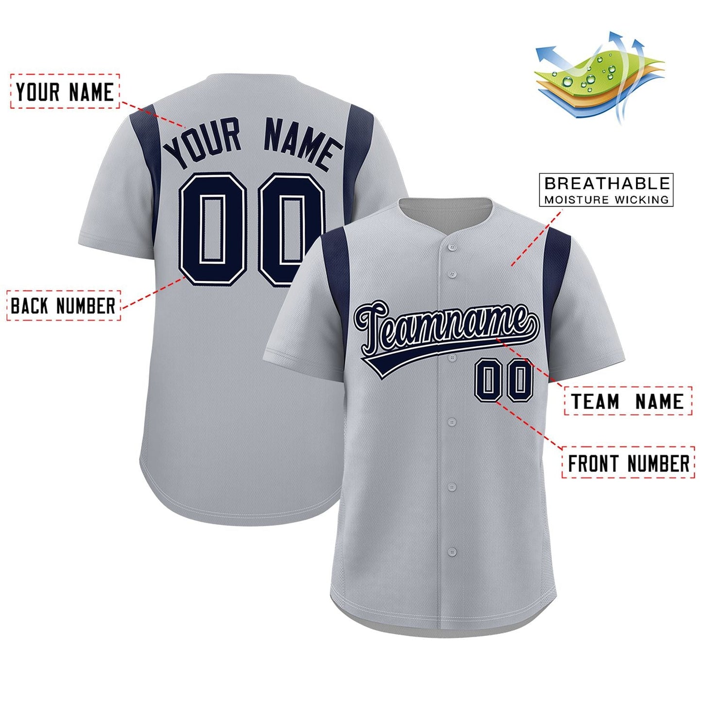 Custom Gray Navy Classic Style Personalized Full Button Authentic Baseball Jersey