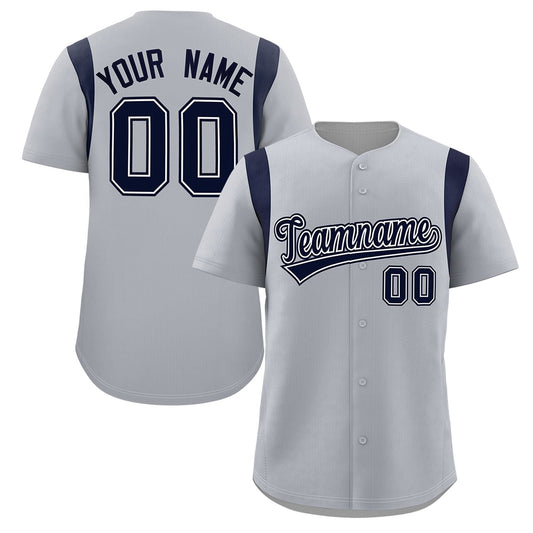 Custom Gray Navy Classic Style Personalized Full Button Authentic Baseball Jersey