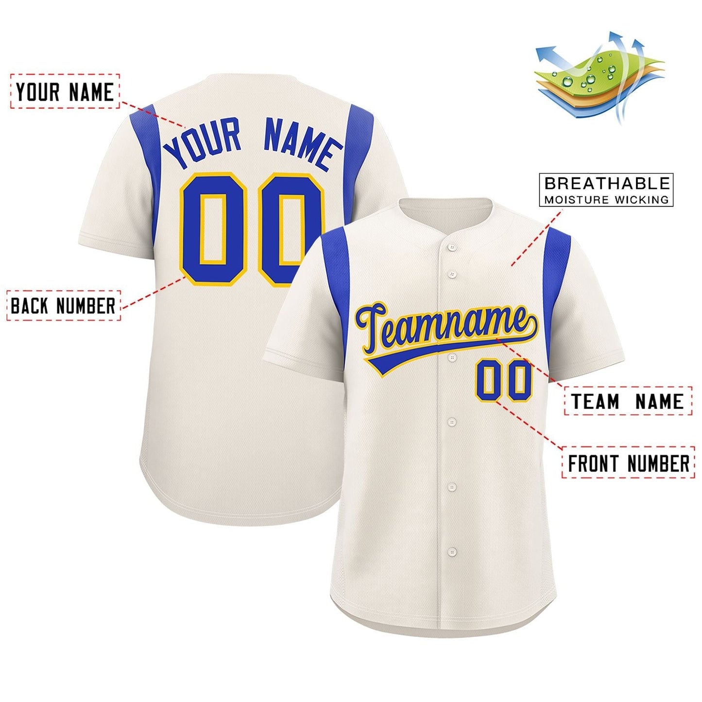 Custom Cream Royal Classic Style Personalized Full Button Authentic Baseball Jersey