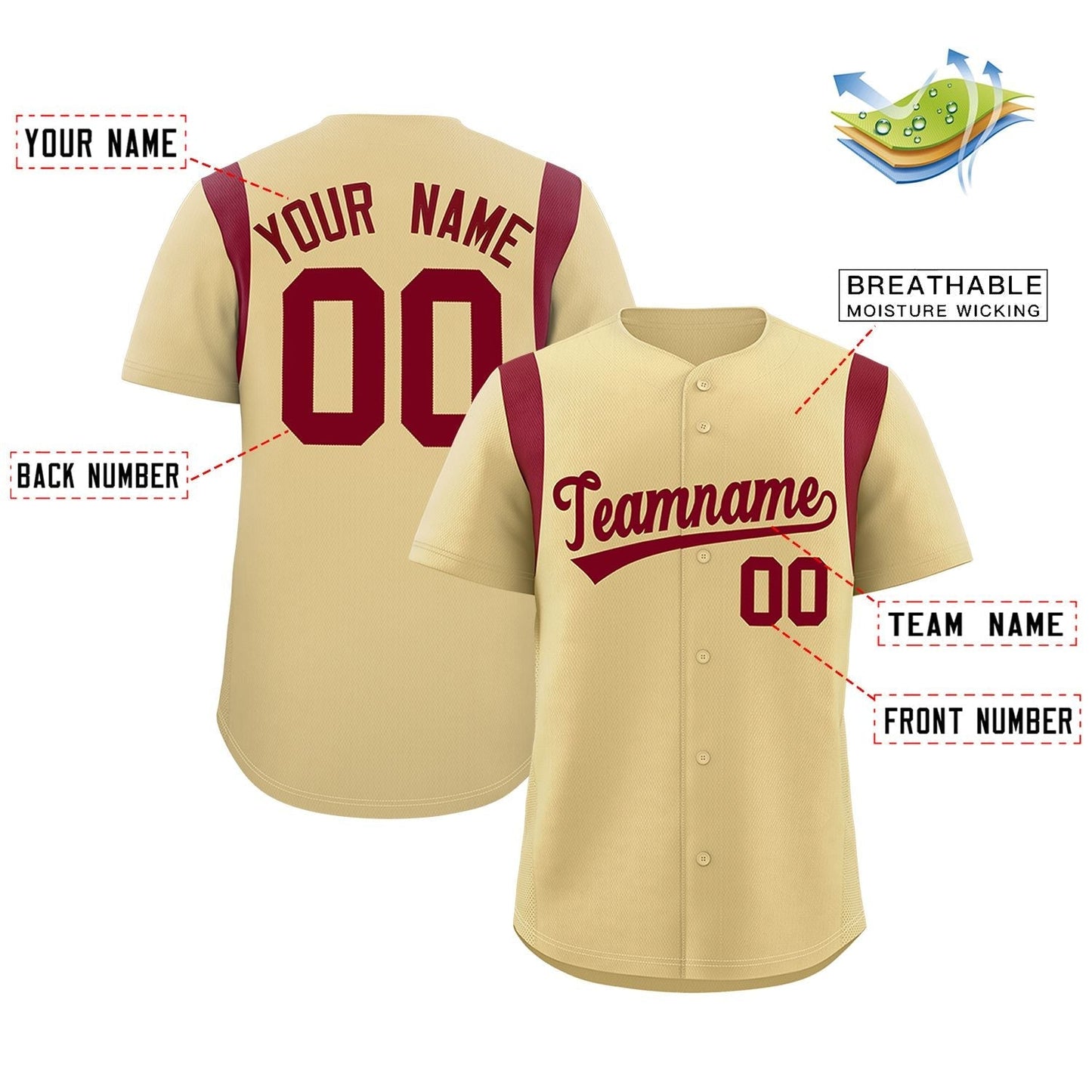 Custom Khaki Crimson Classic Style Personalized Full Button Authentic Baseball Jersey