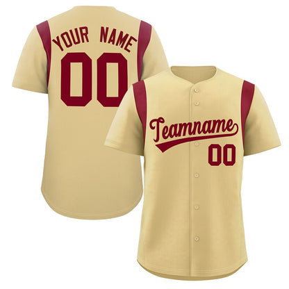 Custom Khaki Crimson Classic Style Personalized Full Button Authentic Baseball Jersey