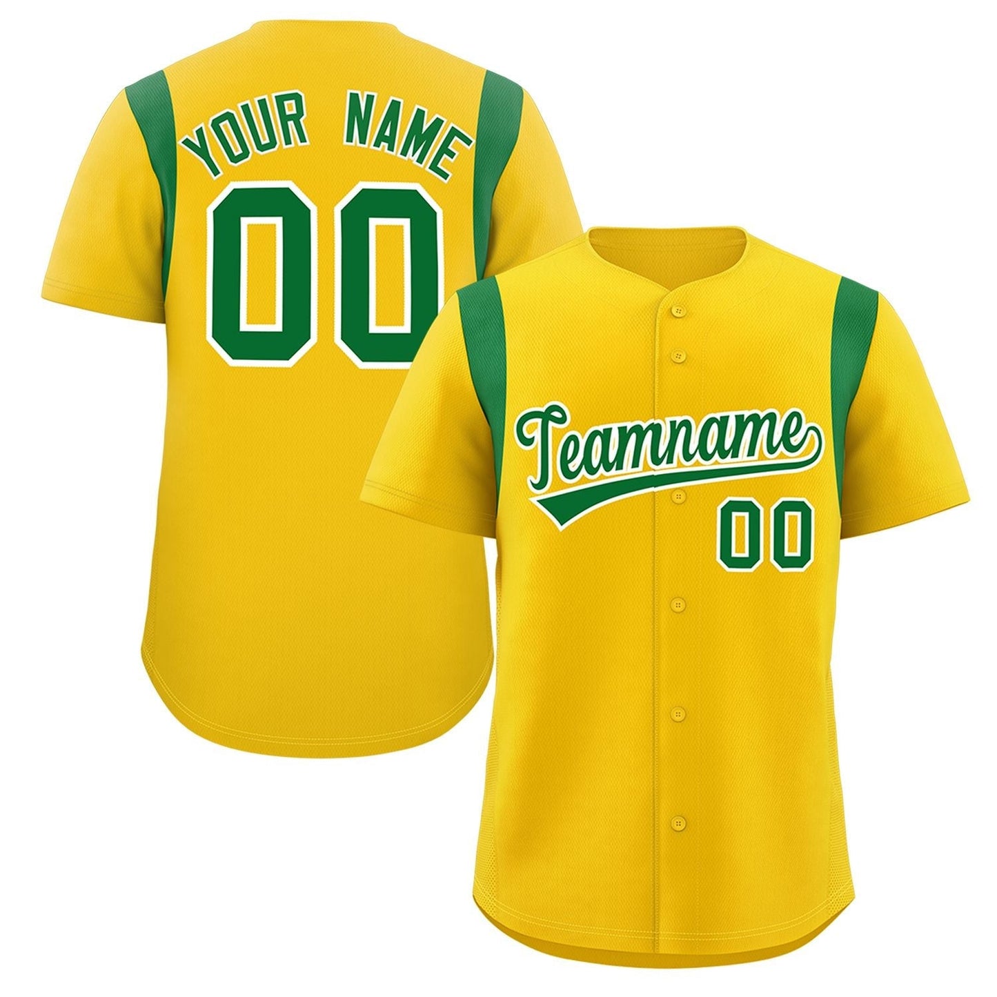 Custom Gold Kelly Green Classic Style Personalized Full Button Authentic Baseball Jersey