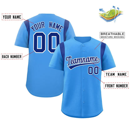 Custom Powder Blue Royal Classic Style Personalized Full Button Authentic Baseball Jersey