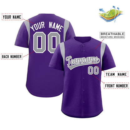 Custom Purple Gray Classic Style Personalized Full Button Authentic Baseball Jersey