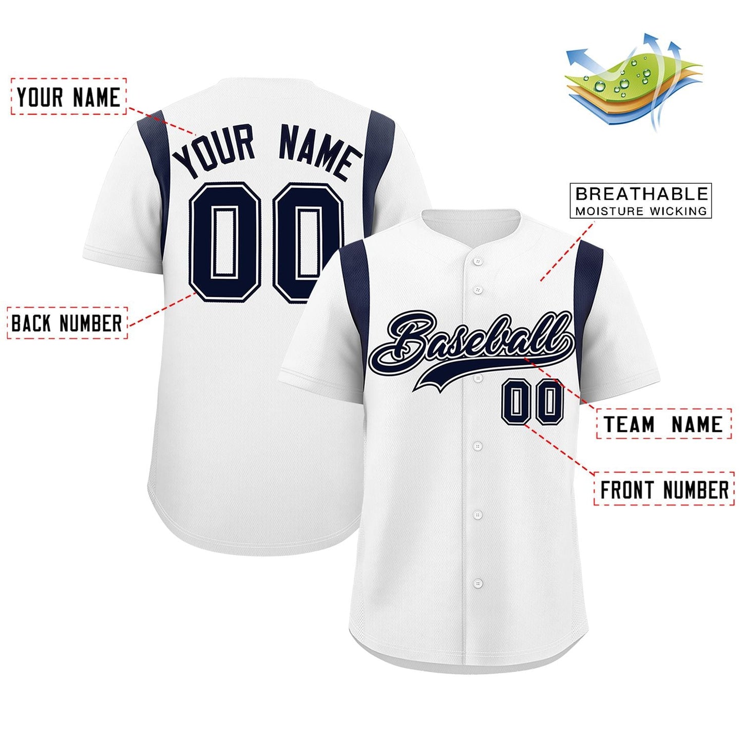 Custom White Navy Classic Style Personalized Full Button Authentic Baseball Jersey