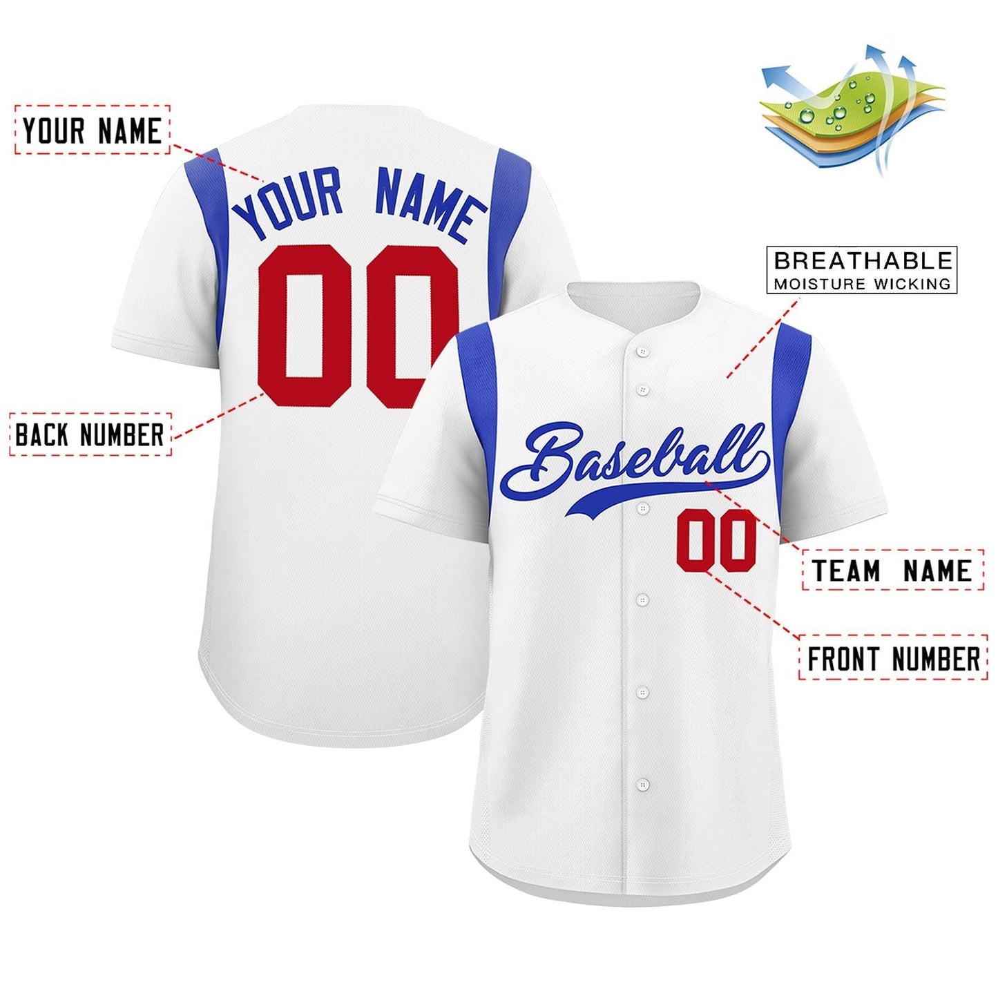 Custom White Royal Classic Style Personalized Full Button Authentic Baseball Jersey