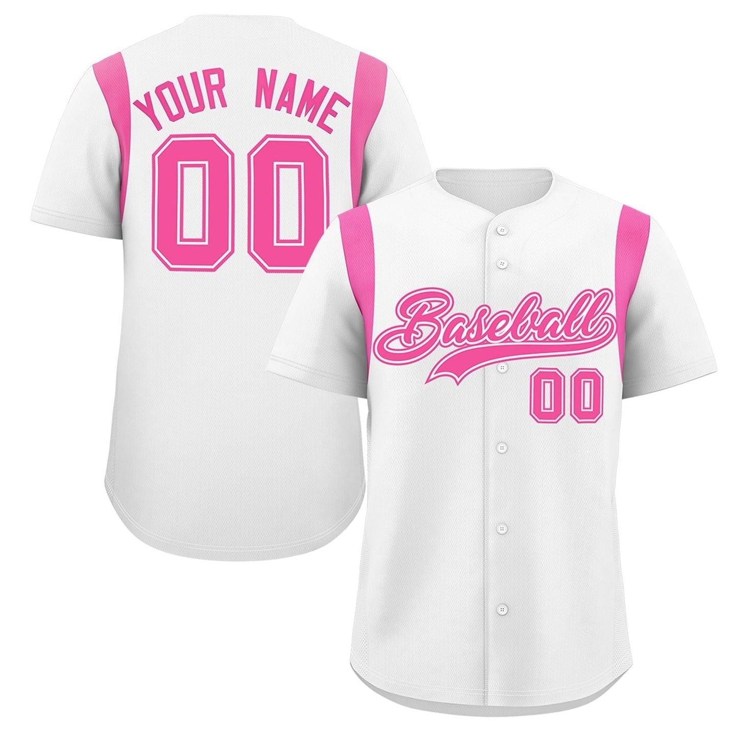 Custom White Pink Classic Style Personalized Full Button Authentic Baseball Jersey