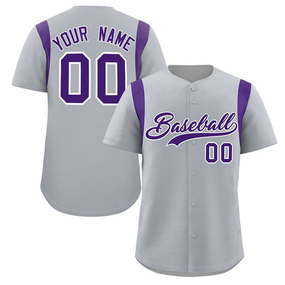 Custom Gray Purple Classic Style Personalized Full Button Authentic Baseball Jersey