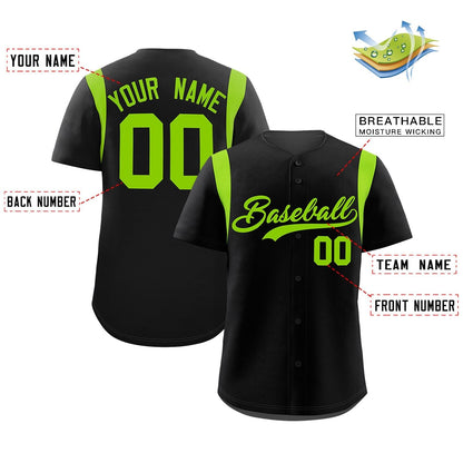 Custom Black Neon Green Classic Style Personalized Full Button Authentic Baseball Jersey