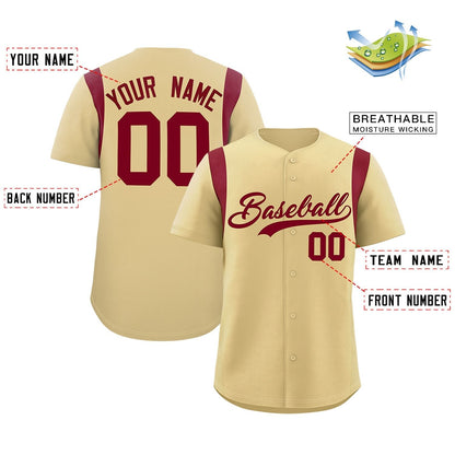 Custom Khaki Crimson Classic Style Personalized Full Button Authentic Baseball Jersey