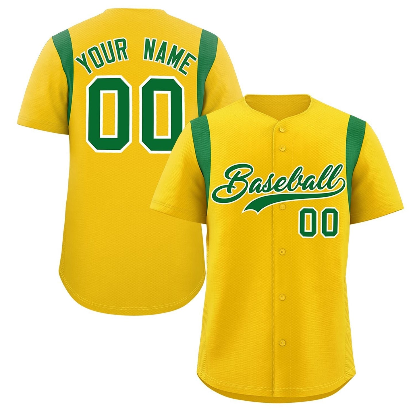 Custom Gold Kelly Green Classic Style Personalized Full Button Authentic Baseball Jersey