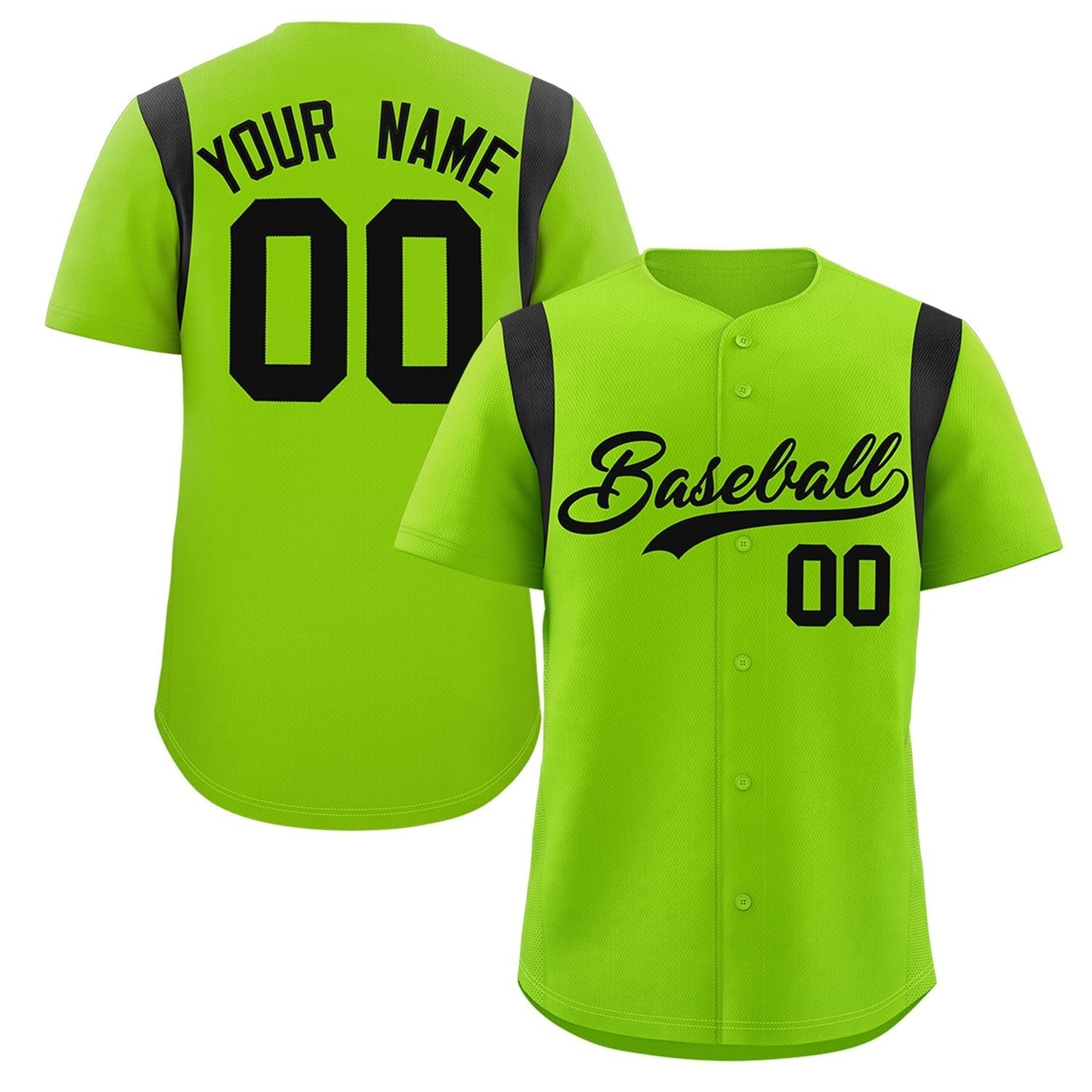 Custom Neon Green Black Classic Style Personalized Full Button Authentic Baseball Jersey