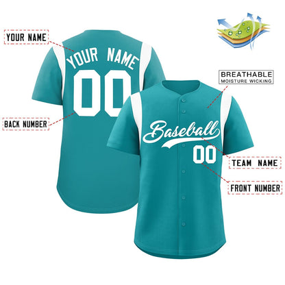 Custom Aqua White Classic Style Personalized Full Button Authentic Baseball Jersey