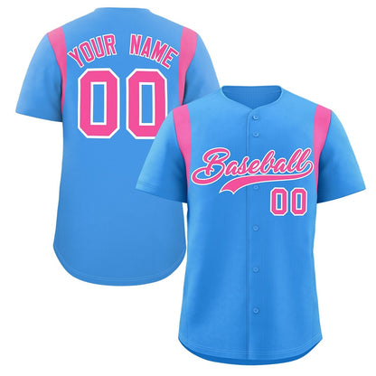 Custom Powder Blue Pink Classic Style Personalized Full Button Authentic Baseball Jersey