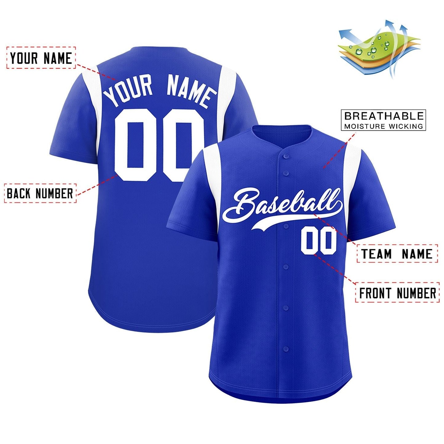 Custom Royal White Classic Style Personalized Full Button Authentic Baseball Jersey