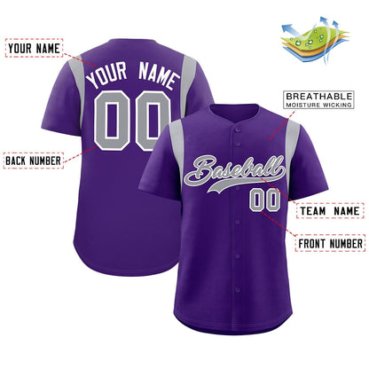 Custom Purple Gray Classic Style Personalized Full Button Authentic Baseball Jersey