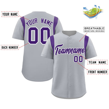 Custom Gray Purple Classic Style Personalized Full Button Authentic Baseball Jersey